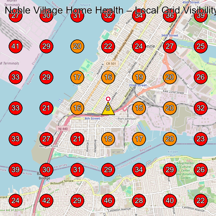 Noble Village Home Health GeoGrid visibility map for Home Health Care Service in Staten Island